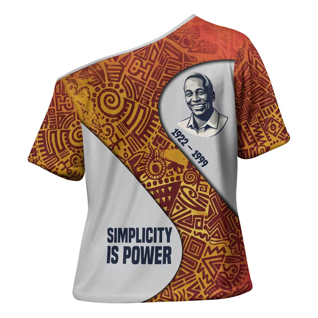 Julius Nyerere Cross Shoulder Shirt with Smiling Portrait, Tribal Pattern and Simplicity is Power Quote - African Pride