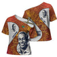 Julius Nyerere Cross Shoulder Shirt with Smiling Portrait, Tribal Pattern and Simplicity is Power Quote - African Pride
