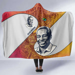 Julius Nyerere Hooded Blanket with Smiling Portrait, Tribal Pattern and Simplicity is Power Quote - African Pride