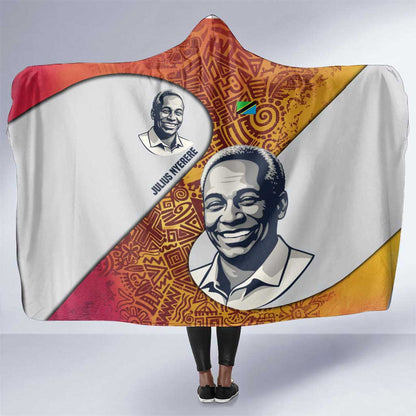 Julius Nyerere Hooded Blanket with Smiling Portrait, Tribal Pattern and Simplicity is Power Quote - African Pride