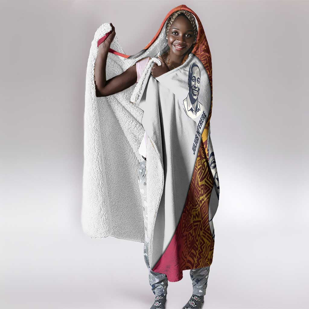 Julius Nyerere Hooded Blanket with Smiling Portrait, Tribal Pattern and Simplicity is Power Quote - African Pride