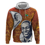 Julius Nyerere Hoodie with Smiling Portrait, Tribal Pattern and Simplicity is Power Quote - African Pride