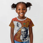 Julius Nyerere Kid T shirt with Smiling Portrait, Tribal Pattern and Simplicity is Power Quote - African Pride