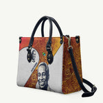 Julius Nyerere Leather Bag with Smiling Portrait, Tribal Pattern and Simplicity is Power Quote - African Pride