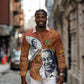 Julius Nyerere Long Sleeve Button Shirt with Smiling Portrait, Tribal Pattern and Simplicity is Power Quote - African Pride