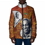Julius Nyerere Padded Jacket with Smiling Portrait, Tribal Pattern and Simplicity is Power Quote - African Pride
