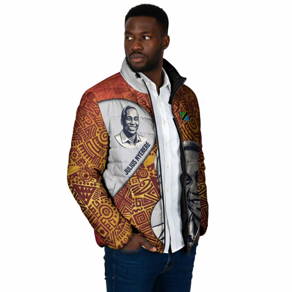 Julius Nyerere Padded Jacket with Smiling Portrait, Tribal Pattern and Simplicity is Power Quote - African Pride