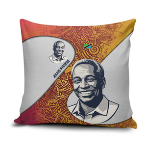 Julius Nyerere Pillow Cover with Smiling Portrait, Tribal Pattern and Simplicity is Power Quote - African Pride