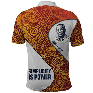 Julius Nyerere Polo Shirt with Smiling Portrait, Tribal Pattern and Simplicity is Power Quote - African Pride