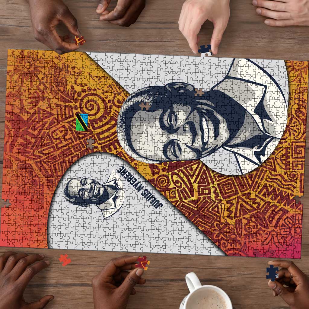 Julius Nyerere Puzzle with Smiling Portrait, Tribal Pattern and Simplicity is Power Quote - African Pride