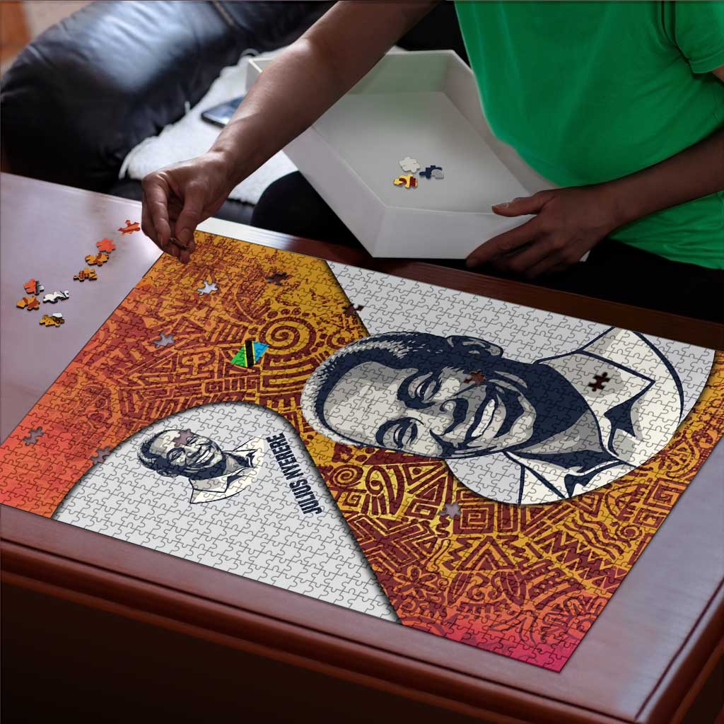 Julius Nyerere Puzzle with Smiling Portrait, Tribal Pattern and Simplicity is Power Quote - African Pride