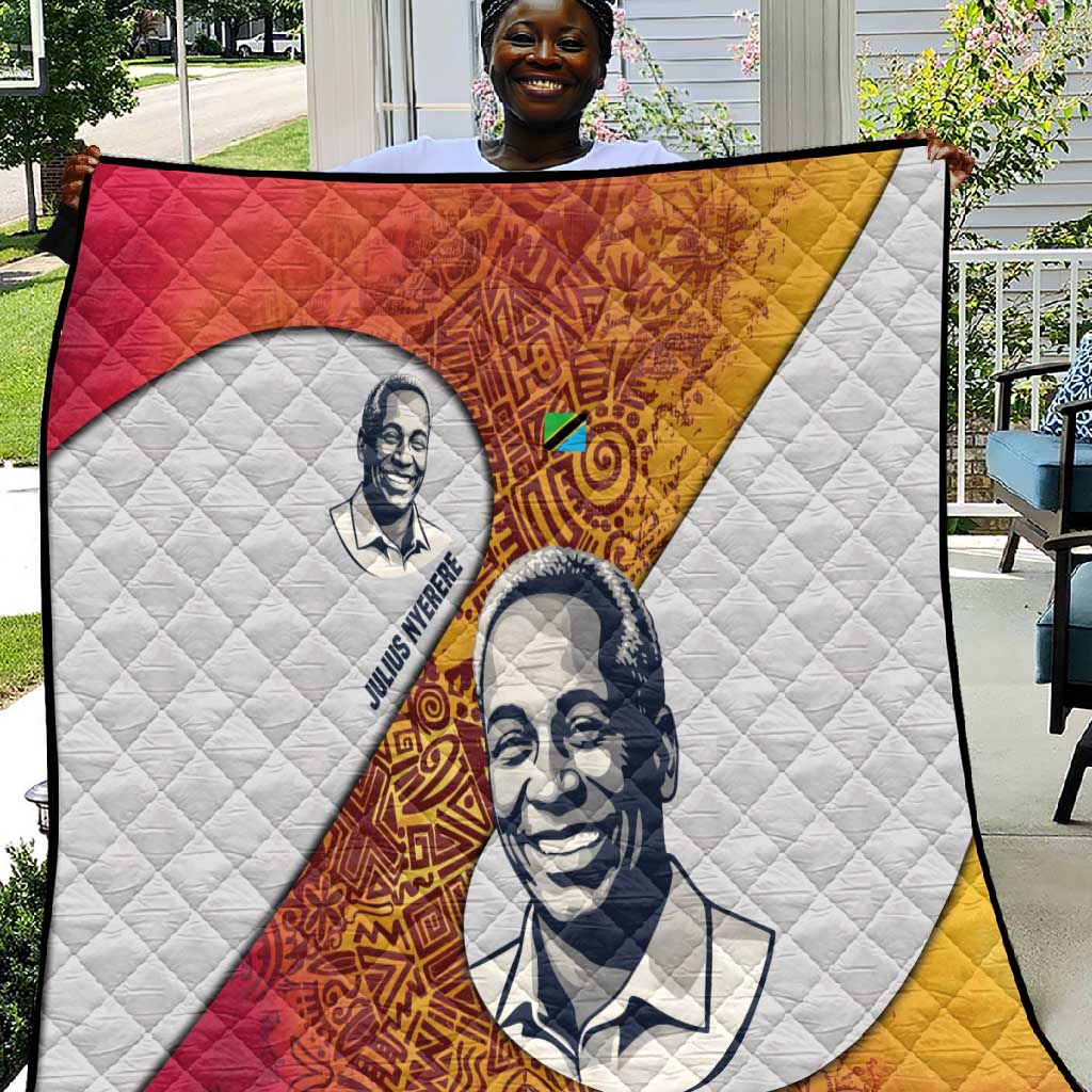 Julius Nyerere Quilt with Smiling Portrait, Tribal Pattern and Simplicity is Power Quote - African Pride