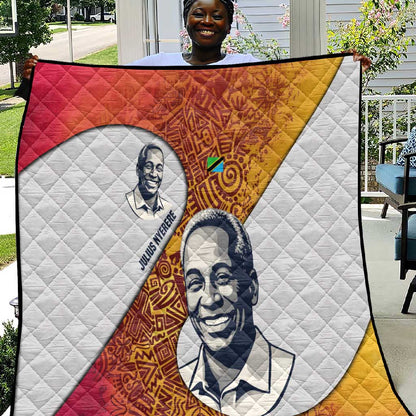Julius Nyerere Quilt with Smiling Portrait, Tribal Pattern and Simplicity is Power Quote - African Pride
