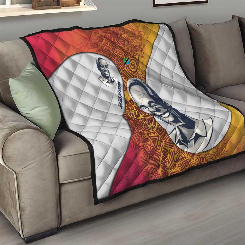Julius Nyerere Quilt with Smiling Portrait, Tribal Pattern and Simplicity is Power Quote - African Pride