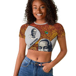 Julius Nyerere Raglan Cropped T shirt with Smiling Portrait, Tribal Pattern and Simplicity is Power Quote - African Pride