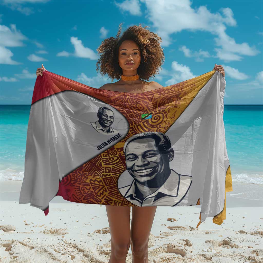 Julius Nyerere Sarong with Smiling Portrait, Tribal Pattern and Simplicity is Power Quote - African Pride