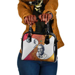 Julius Nyerere Shoulder Handbag with Smiling Portrait, Tribal Pattern and Simplicity is Power Quote - African Pride