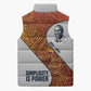 Julius Nyerere Sleeveless Puffer Jacket with Smiling Portrait, Tribal Pattern and Simplicity is Power Quote - African Pride