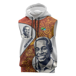 Julius Nyerere Sleeveless Zip Hoodie with Smiling Portrait, Tribal Pattern and Simplicity is Power Quote - African Pride