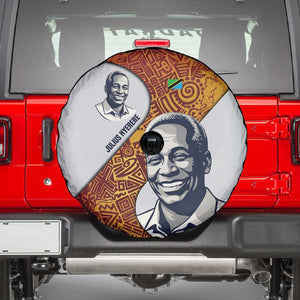 Julius Nyerere Spare Tire Cover with Smiling Portrait, Tribal Pattern and Simplicity is Power Quote - African Pride