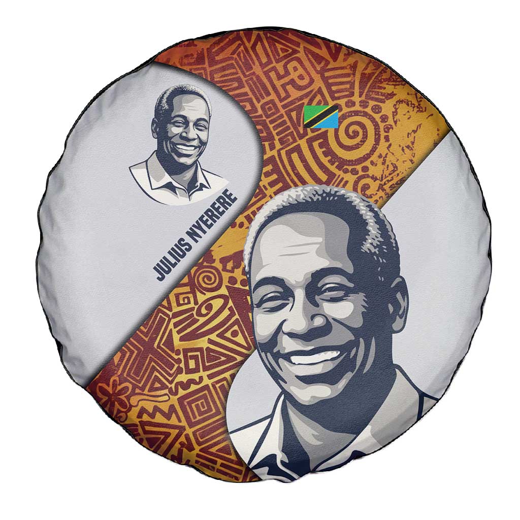 Julius Nyerere Spare Tire Cover with Smiling Portrait, Tribal Pattern and Simplicity is Power Quote - African Pride