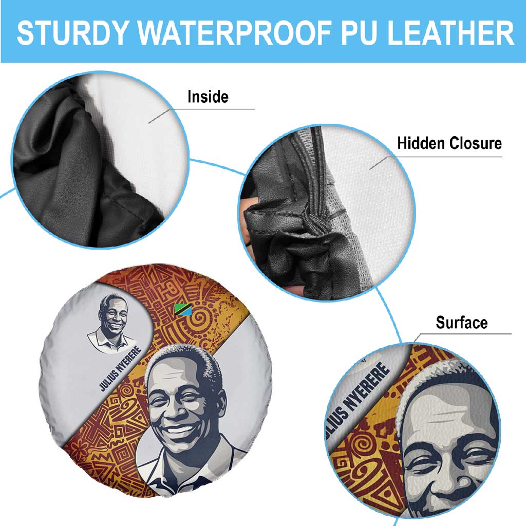 Julius Nyerere Spare Tire Cover with Smiling Portrait, Tribal Pattern and Simplicity is Power Quote - African Pride