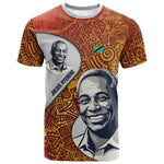 Julius Nyerere T shirt with Smiling Portrait, Tribal Pattern and Simplicity is Power Quote - African Pride