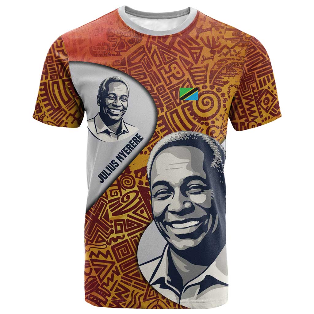 Julius Nyerere T shirt with Smiling Portrait, Tribal Pattern and Simplicity is Power Quote - African Pride