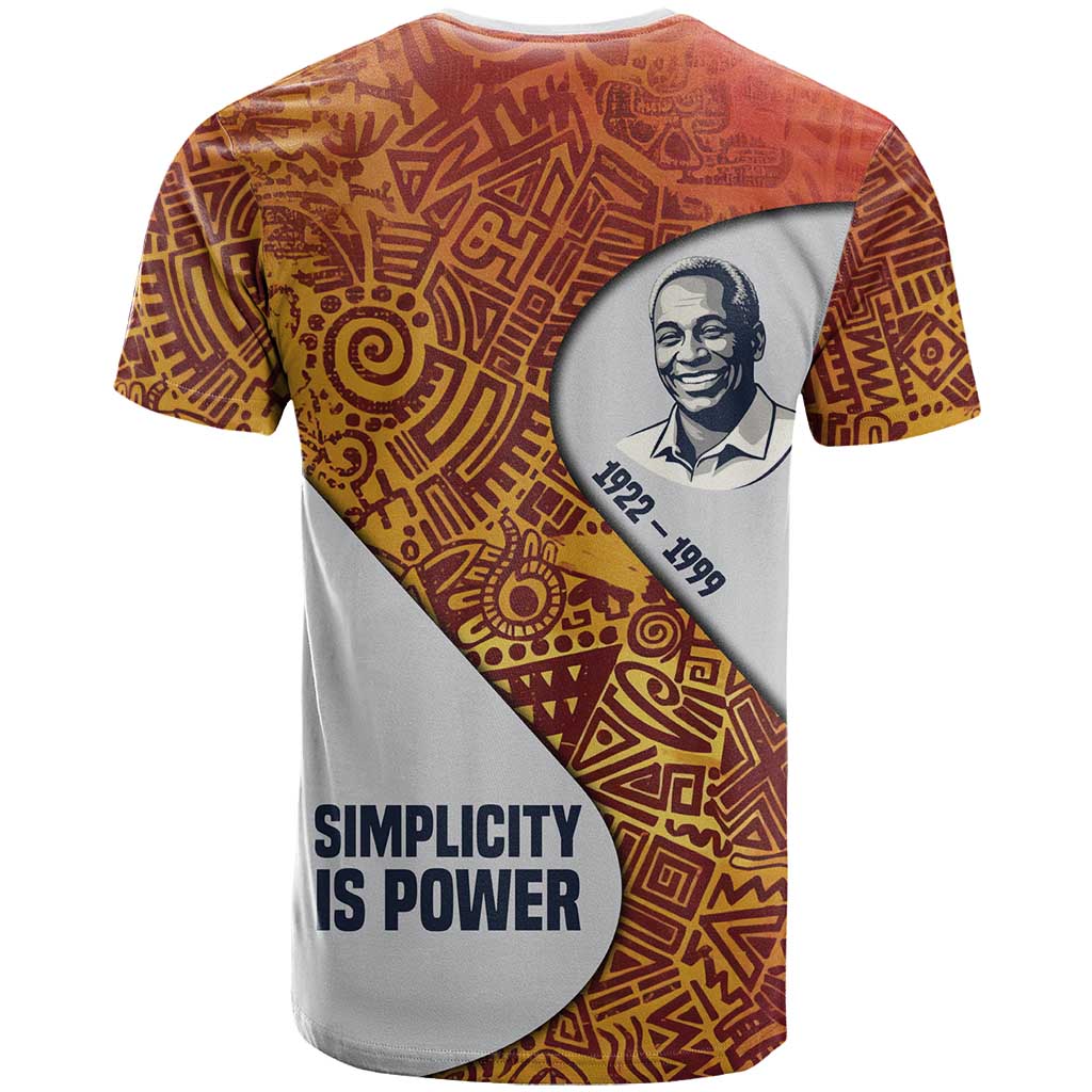 Julius Nyerere T shirt with Smiling Portrait, Tribal Pattern and Simplicity is Power Quote - African Pride