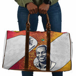 Julius Nyerere Travel Bag with Smiling Portrait, Tribal Pattern and Simplicity is Power Quote - African Pride