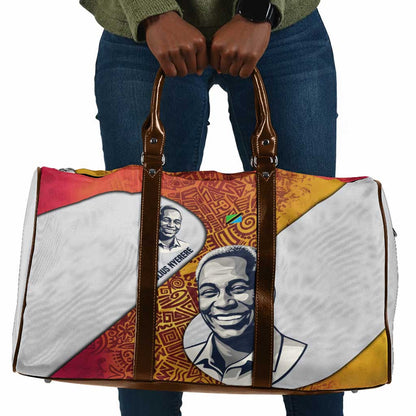 Julius Nyerere Travel Bag with Smiling Portrait, Tribal Pattern and Simplicity is Power Quote - African Pride