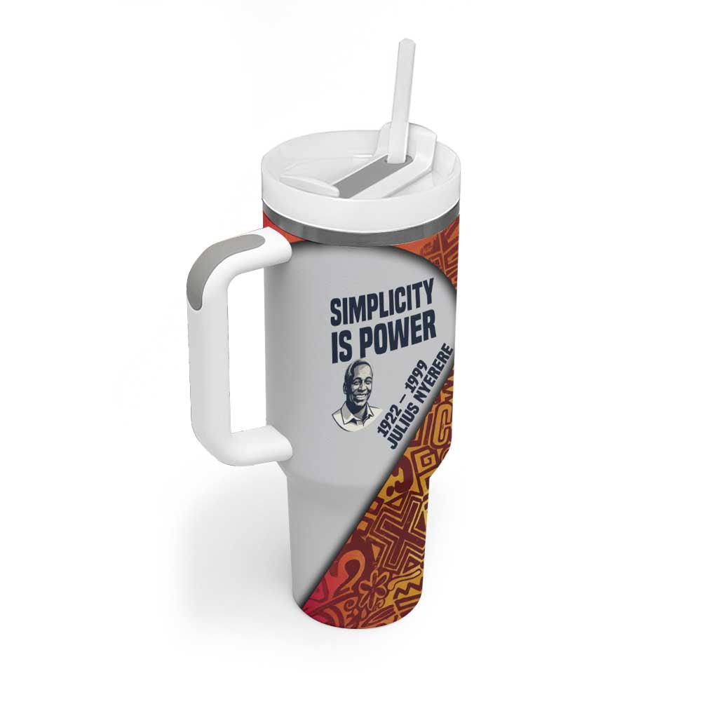 Julius Nyerere Tumbler With Handle with Smiling Portrait, Tribal Pattern and Simplicity is Power Quote - African Pride