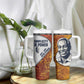 Julius Nyerere Tumbler With Handle with Smiling Portrait, Tribal Pattern and Simplicity is Power Quote - African Pride