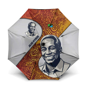 Julius Nyerere Umbrella with Smiling Portrait, Tribal Pattern and Simplicity is Power Quote - African Pride