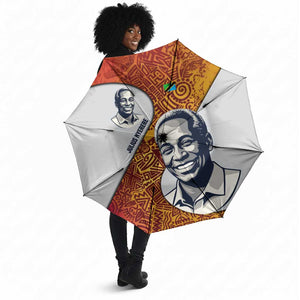 Julius Nyerere Umbrella with Smiling Portrait, Tribal Pattern and Simplicity is Power Quote - African Pride