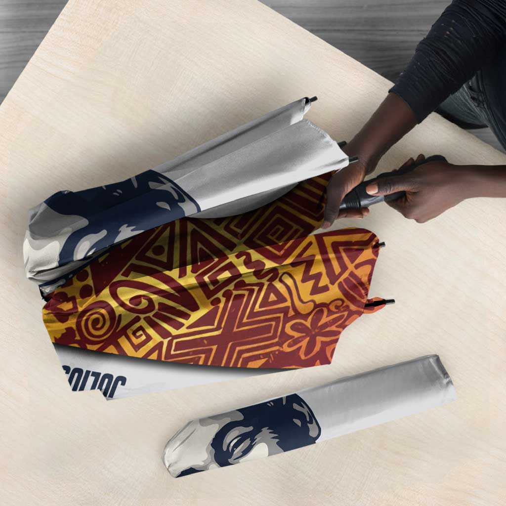 Julius Nyerere Umbrella with Smiling Portrait, Tribal Pattern and Simplicity is Power Quote - African Pride