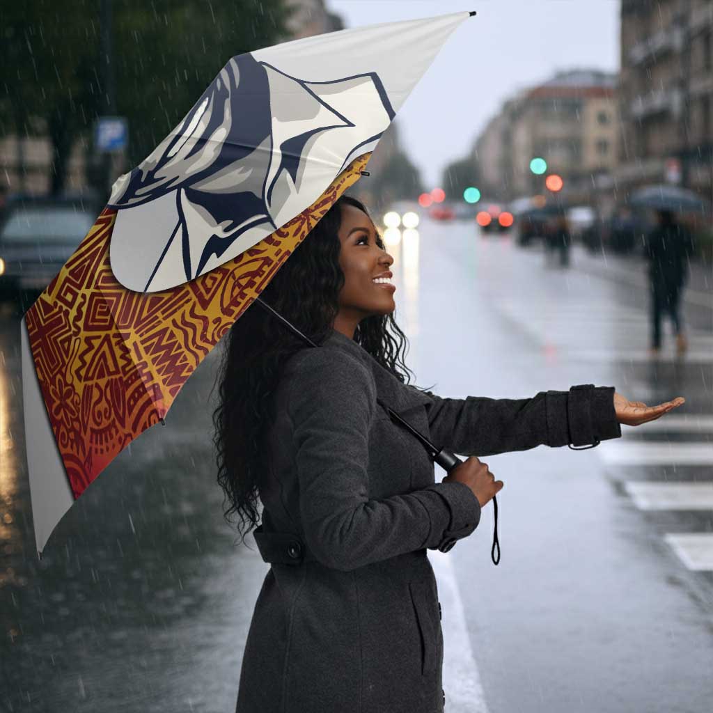Julius Nyerere Umbrella with Smiling Portrait, Tribal Pattern and Simplicity is Power Quote - African Pride