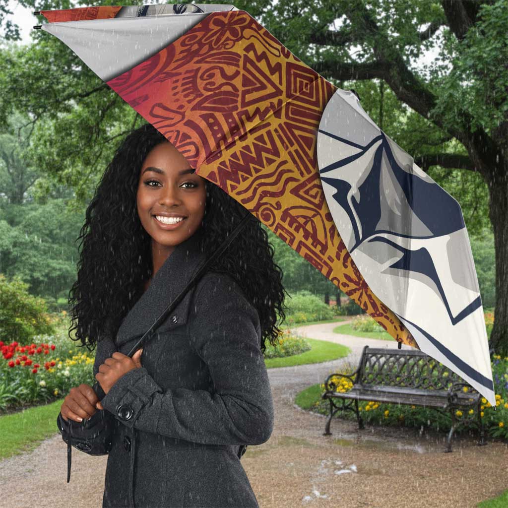 Julius Nyerere Umbrella with Smiling Portrait, Tribal Pattern and Simplicity is Power Quote - African Pride