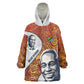 Julius Nyerere Wearable Blanket Hoodie with Smiling Portrait, Tribal Pattern and Simplicity is Power Quote - African Pride