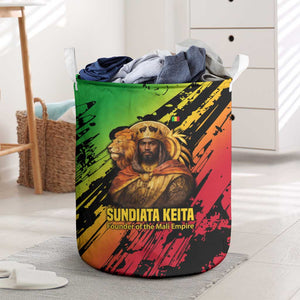 Sundiata Keita Laundry Basket with Regal Portrait, Lion of Mali Title and Bold Tribal Brushstroke Pattern - African Pride