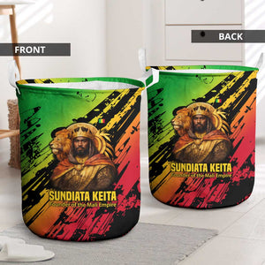 Sundiata Keita Laundry Basket with Regal Portrait, Lion of Mali Title and Bold Tribal Brushstroke Pattern - African Pride