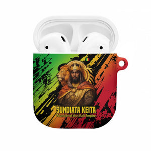Sundiata Keita AirPods Case with Regal Portrait, Lion of Mali Title and Bold Tribal Brushstroke Pattern - African Pride