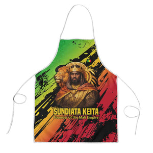 Sundiata Keita Apron with Regal Portrait, Lion of Mali Title and Bold Tribal Brushstroke Pattern - African Pride