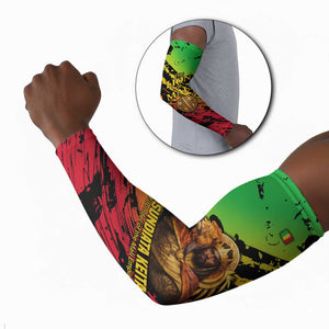 Sundiata Keita Arm Sleeves with Regal Portrait, Lion of Mali Title and Bold Tribal Brushstroke Pattern - African Pride