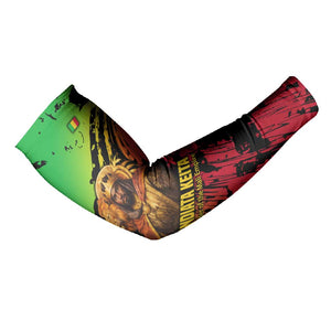 Sundiata Keita Arm Sleeves with Regal Portrait, Lion of Mali Title and Bold Tribal Brushstroke Pattern - African Pride