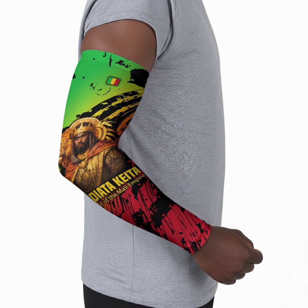 Sundiata Keita Arm Sleeves with Regal Portrait, Lion of Mali Title and Bold Tribal Brushstroke Pattern - African Pride
