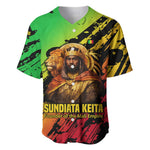 Sundiata Keita Baseball Jersey with Regal Portrait, Lion of Mali Title and Bold Tribal Brushstroke Pattern - African Pride