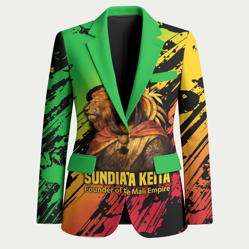 Sundiata Keita Blazer with Regal Portrait, Lion of Mali Title and Bold Tribal Brushstroke Pattern - African Pride