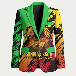Sundiata Keita Blazer with Regal Portrait, Lion of Mali Title and Bold Tribal Brushstroke Pattern - African Pride
