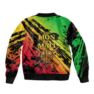 Sundiata Keita Bomber Jacket with Regal Portrait, Lion of Mali Title and Bold Tribal Brushstroke Pattern - African Pride